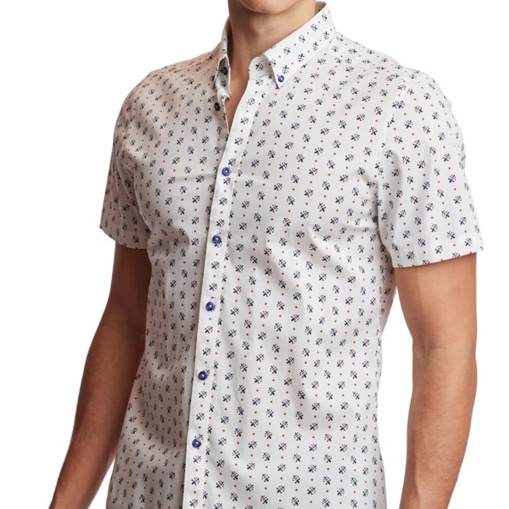Paisley & Gray White Fleur De Lis Print Short Sleeve Shirt